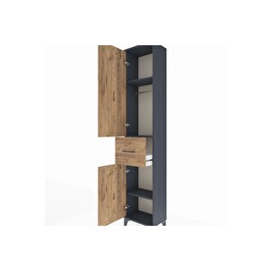 Arges Dolap 3 Raflı Tek Çekmeceli Tek Askılı 44x30x221 Antrasit-çam