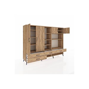 Hyperion Dolap 12 Raflı 4 Çekmeceli 4 Kapaklı 220x44x163 Çam-çam