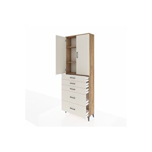 Arges Dolap 3 Raflı 5 Çekmeceli 2 Kapaklı 88x30x243 Çam-aytaşı