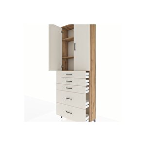 Arges Dolap 3 Raflı 5 Çekmeceli 2 Kapaklı 88x30x243 Çam-aytaşı