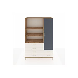 Hyperion Dolap 7 Raflı 6 Çekmeceli Tek Kapaklı  132x44x195 Çam-antrasit/aytaşı