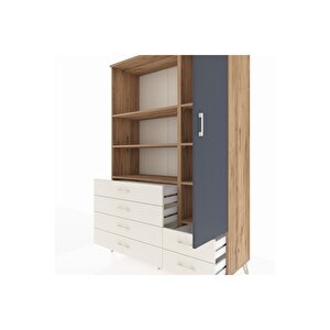 Hyperion Dolap 7 Raflı 6 Çekmeceli Tek Kapaklı  132x44x195 Çam-antrasit/aytaşı