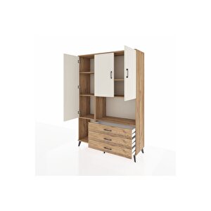 Hyperion Dolap 6 Raflı 3 Çekmeceli 3 Kapaklı 132x44x195 Çam-aytaşı/çam