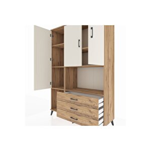 Hyperion Dolap 6 Raflı 3 Çekmeceli 3 Kapaklı 132x44x195 Çam-aytaşı/çam