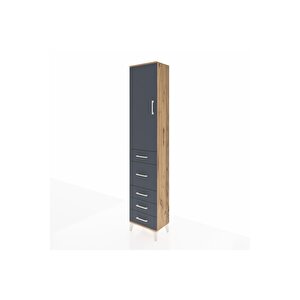 Arges Dolap 3 Raflı 5 Çekmeceli Tek Kapaklı 44x30x221 Çam-antrasit