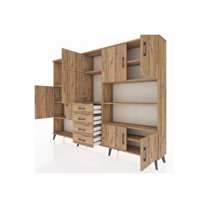 Arges Dolap 9 Raflı 4 Çekmeceli 8 Kapaklı 220x30x163 Çam-çam