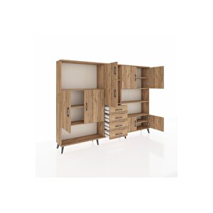 Arges Dolap 9 Raflı 4 Çekmeceli 8 Kapaklı 220x30x163 Çam-çam