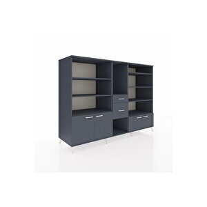 Kronos Dolap 10 Raflı 2 Çekmeceli 4 Kapaklı 220x59x163 Antrasit-antrasit