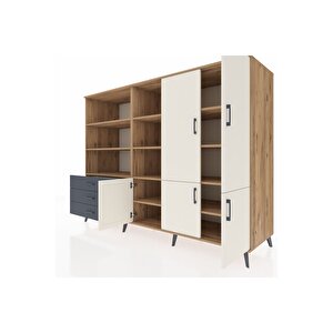 Kronos Dolap 11 Raflı 3 Çekmeceli 5 Kapaklı 220x59x163 Çam-aytaşı/antrasit