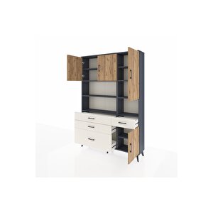 Arges Dolap 9 Raflı 4 Çekmeceli 4 Kapaklı 132x30x195 Antrasit-çam/aytaşı