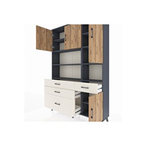 Arges Dolap 9 Raflı 4 Çekmeceli 4 Kapaklı 132x30x195 Antrasit-çam/aytaşı