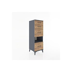 Hyperion Dolap Tek Raflı 4 Çekmeceli 44x44x134 Antrasit-çam