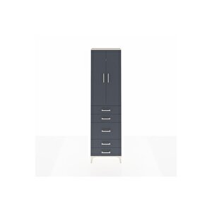 Arges Dolap 2 Raflı 5 Çekmeceli Tek Askılı 60x30x221 Aytaşı-antrasit