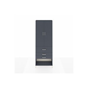 Arges Dolap 4 Raflı 3 Çekmeceli 2 Kapaklı 88x30x243 Antrasit-antrasit