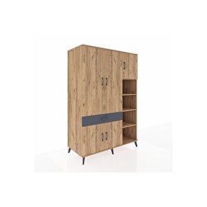 Kronos Dolap 10 Raflı Tek Çekmeceli 5 Kapaklı 132x59x195 Çam-çam/antrasit