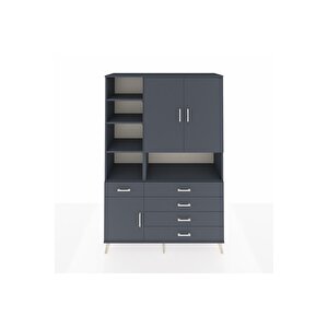 Hyperion Gardrop 8 Raflı 5 Çekmeceli 3 Kapaklı 132x44x195 Antrasit-antrasit
