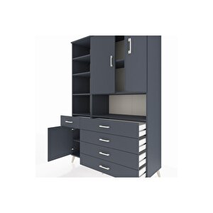 Hyperion Gardrop 8 Raflı 5 Çekmeceli 3 Kapaklı 132x44x195 Antrasit-antrasit