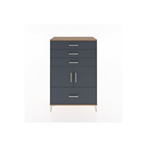 Hyperion Dolap Tek Raflı 4 Çekmeceli 2 Kapaklı 88x44x134 Çam-antrasit