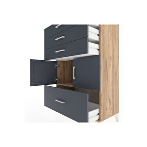 Hyperion Dolap Tek Raflı 4 Çekmeceli 2 Kapaklı 88x44x134 Çam-antrasit