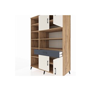 Kronos Dolap 10 Raflı Tek Çekmeceli 4 Kapaklı 132x59x195 Çam-aytaşı/antrasit