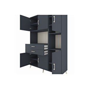 Hyperion Gardrop 9 Raflı 2 Çekmeceli 6 Kapaklı 132x44x195 Antrasit-antrasit