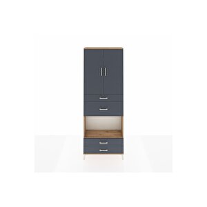 Arges Dolap 4 Raflı 4 Çekmeceli 2 Kapaklı 88x30x243 Çam-antrasit