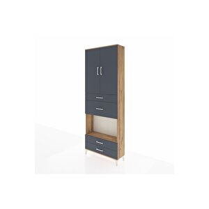 Arges Dolap 4 Raflı 4 Çekmeceli 2 Kapaklı 88x30x243 Çam-antrasit
