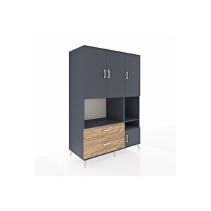 Kronos Dolap 7 Raflı 2 Çekmeceli 4 Kapaklı 132x59x195 Antrasit-antrasit/çam