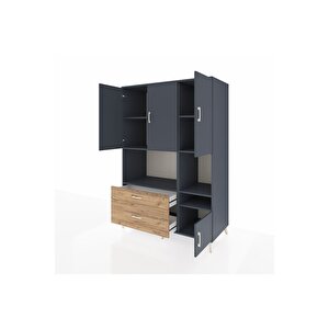 Kronos Dolap 7 Raflı 2 Çekmeceli 4 Kapaklı 132x59x195 Antrasit-antrasit/çam