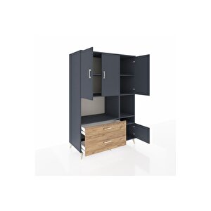 Kronos Dolap 7 Raflı 2 Çekmeceli 4 Kapaklı 132x59x195 Antrasit-antrasit/çam