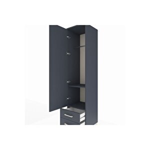 Hyperion Dolap 2 Raflı 2 Çekmeceli Tek Askılı 44x44x195 Antrasit-antrasit