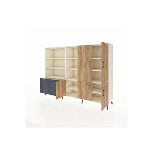 Hyperion Dolap 11 Raflı 3 Çekmeceli 5 Kapaklı 220x44x163 Aytaşı-çam/antrasit