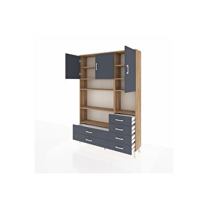 Arges Gardrop 9 Raflı 6 Çekmeceli 3 Kapaklı 132x30x195 Çam-antrasit