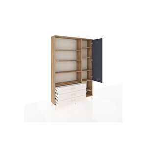 Arges Dolap 9 Raflı 3 Çekmeceli Tek Kapaklı  132x30x195 Çam-antrasit/aytaşı