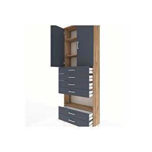 Arges Dolap 4 Raflı 6 Çekmeceli 2 Kapaklı 88x30x243 Çam-antrasit