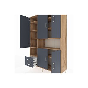 Hyperion Gardrop 10 Raflı 2 Çekmeceli 5 Kapaklı 132x44x195 Çam-antrasit