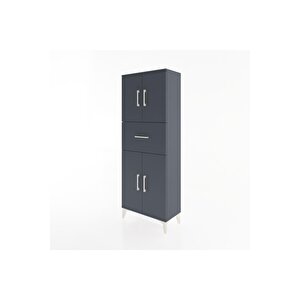 Arges Dolap 2 Raflı Tek Çekmeceli 4 Kapaklı 60x30x163 Antrasit-antrasit