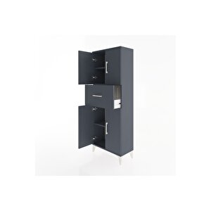 Arges Dolap 2 Raflı Tek Çekmeceli 4 Kapaklı 60x30x163 Antrasit-antrasit