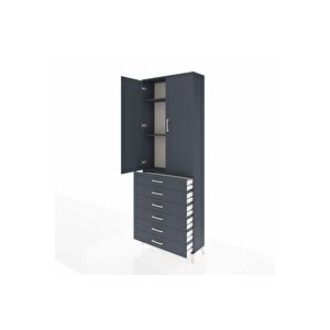 Arges Dolap 3 Raflı 6 Çekmeceli 2 Kapaklı 88x30x243 Antrasit-antrasit