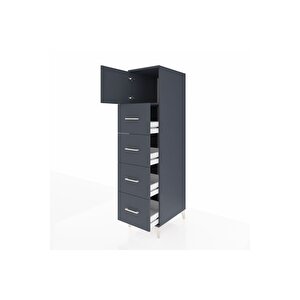 Kronos Dolap Tek Raflı 4 Çekmeceli Tek Kapaklı 44x59x182 Antrasit-antrasit