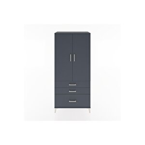 Hyperion Dolap 2 Raflı 3 Çekmeceli Tek Askılı 88x44x195 Antrasit-antrasit