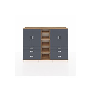 Hyperion Dolap 10 Raflı 6 Çekmeceli 4 Kapaklı 220x44x163 Çam-antrasit