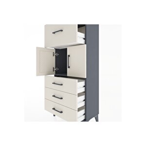 Hyperion Dolap Tek Raflı 4 Çekmeceli 2 Kapaklı 60x44x134 Antrasit-aytaşı