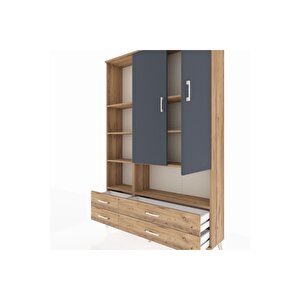 Arges Dolap 8 Raflı 4 Çekmeceli 2 Kapaklı 132x30x195 Çam-antrasit/çam