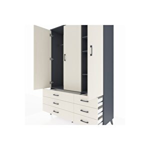 Hyperion Gardrop 5 Raflı 6 Çekmeceli Tek Askılı 132x44x195 Antrasit-aytaşı