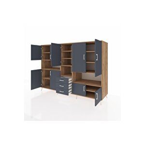 Kronos Dolap 13 Raflı 3 Çekmeceli 9 Kapaklı 220x59x163 Çam-antrasit