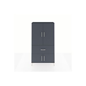 Arges Dolap 3 Raflı Tek Çekmeceli 4 Kapaklı 88x30x163 Antrasit-antrasit