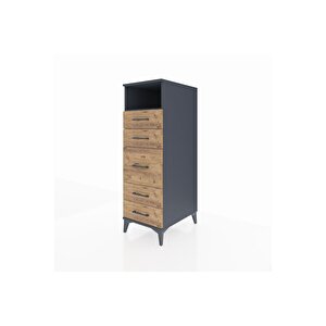 Kronos Dolap Tek Raflı 5 Çekmeceli 44x59x134 Antrasit-çam