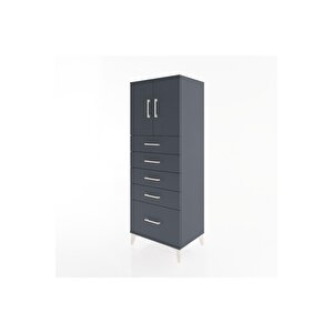 Hyperion Dolap 2 Raflı 5 Çekmeceli 2 Kapaklı 60x44x163 Antrasit-antrasit