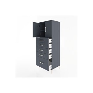 Hyperion Dolap 2 Raflı 5 Çekmeceli 2 Kapaklı 60x44x163 Antrasit-antrasit